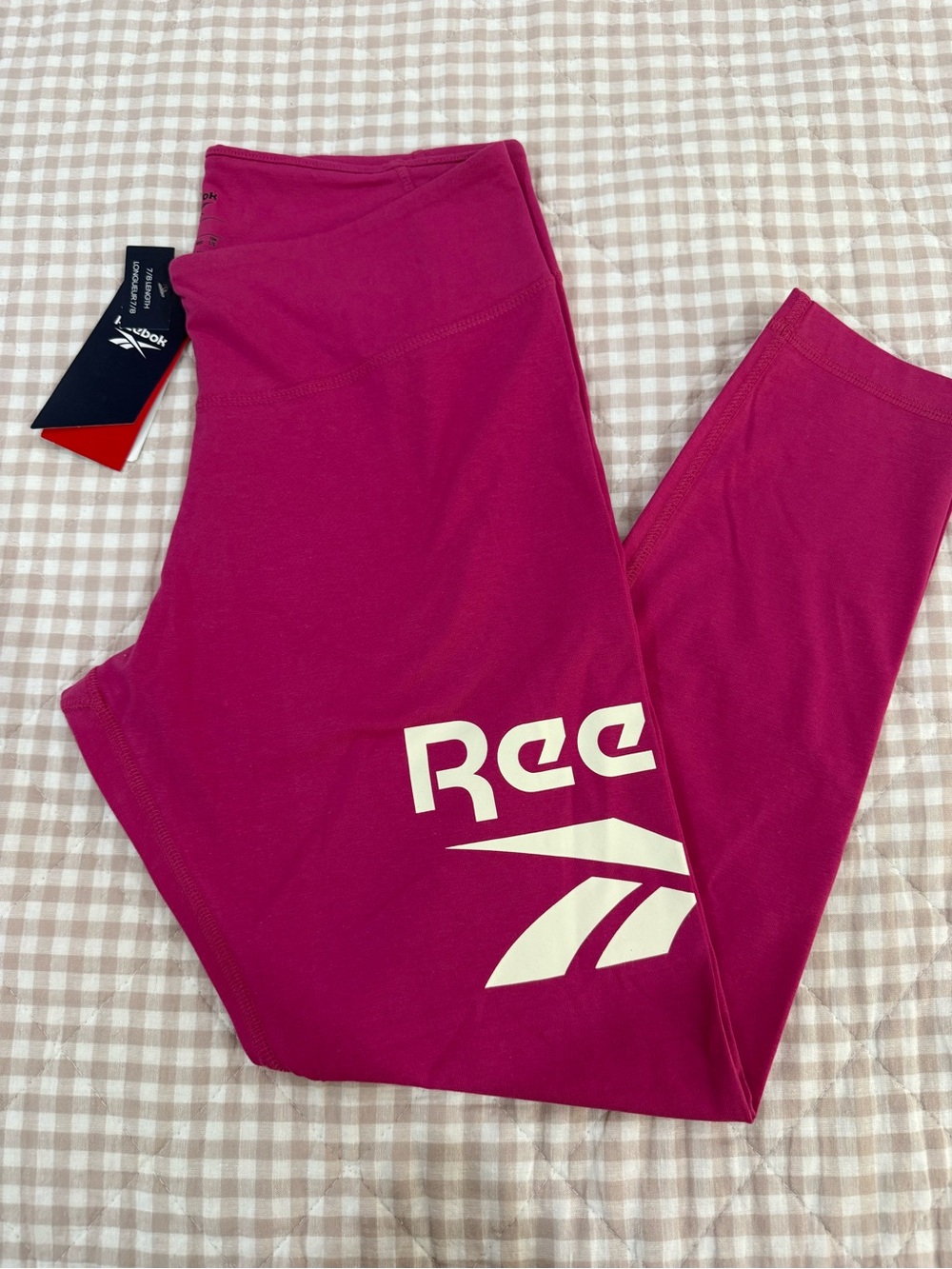 Reebok Women’s Big Logo 7/8 Cotton Leggings Pink Size L NWT